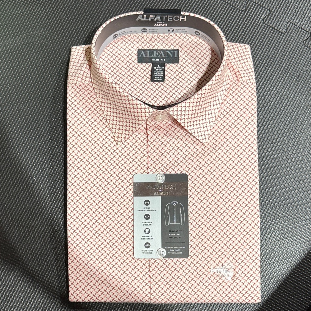 Alfani Men's Pink Geometric Dress Shirt brand new men’s large 16-16 1/2